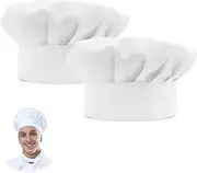 [Ausune] 2pcs Chef Hat Set, White Adjustable Elastic Cooking Hat, Suitable for Home, Restaurant, Kitchen Cooking Hats, Baker Kitchen Adult and Children's Cooking Hats (25 x 25 Cm/9.84 x 9.84 Inches)