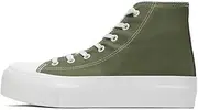 [xinran & shengli] Women's Fashion Platform Trainers Ladies High Top Canvas Shoes Classic Platform Lace Up Sneakers Pumps Plimsolls Outdoor Sport Tennis Running Walking Shoes Breathable, Army Green, 8 US
