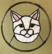 Real Stained Glass Suncatcher White Kitty