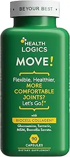 Health Logics Healthy Joints | Joint Supplement with BioCell Collagen, Glucosamine, MSM, Vitamin C, Turmeric Extract 95% Curcuminoids, Boswellia Serrata | Support Joint Comfort | Non-GMO | 90 Capsules