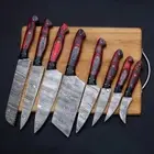 Handmade Damascus Steel Knife Set Of 8pcs With Leather Cover Chef Knives Set