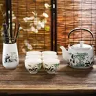 Cute Tea Cup Set Ceramic Panda Teapot Portable Travel Teaware Sets Outdoor