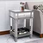 Heavy Duty Mirrored Nightstands Modern Bedside Table 1 Drawer Glass Side End Tab