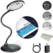 5X Rechargeable Magnifying Glass with Light and Stand, Dimmable Lighted Magnifying Lamp Glass Hands Free for Reading, Close Work, Hobbies, Crafts