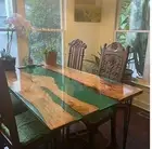 Made to Order Wood Green Epoxy Resin Dining Table Top Handmade Walnut Furniture