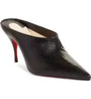 NIB Christian Louboutin Black Leather Quart Pointy Toe Mule Shoe EUR 35 US 4.5
