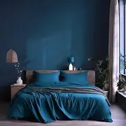 100% Cotton Fitted Sheet Set – Deep Pocket Fitted Sheet and Two Pillowcases, Soft & Breathable Natural Fabric – All Season Bed Sheet in Queen/King Size (Teal Blue, King (with Flat Sheet))