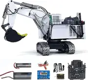 wheelfun 1/25 RC Hydraulic Excavators Metal R9800 Double Pump RTR RC Diggers Construction Vehicle Model PL18EV Lite Light White Gray
