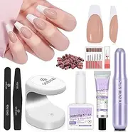 SAVILAND Gels Nail Tips: 30 Days Wear Nails Press Ons Brown Medium Coffin French Tip Press On Nails 256 Pcs Strong Nail Glue for Press Ons U V Light Electric Nail File Nail Art Tools for Beginners
