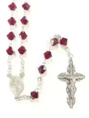 Rosary Red Swarovski Crystal 5mm beads & Sterling Silver, Gift Boxed Made In Ita