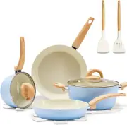 Blue Non Stick Pots and Pans Set, Healthy Ceramic Cookware Set, 12Pcs Kitchen Co