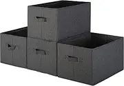 Pomatree Storage Baskets - 4 Pack - Sturdy Large Fabric Bins | Foldable Organizing Basket Bin for Home, Nursery, Closet & Shelves Organization | Storage Basket Cube Shelf Organizer (Black)