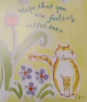 2 Get Well Soon Cards & Envelopes Recovery Sickness Surgery Cat Blue Bird Flower