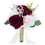 Wedding Bouquets for Bride Bridesmaid, Artificial Burgundy Burgundy & Blush