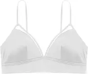 [ANRIO] Satin Silk Seamless Bras for Woman Wireless Underwear Sleep Removable Padded Bralette Thin Triangle Cup Brassiere (Color : White, Size : L/Large)