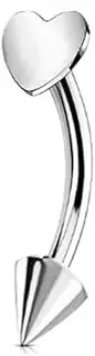 [Hilufiet] G23 Solid Titanium Eyebrow Rings, Heart Vertical Labret Lip Jewelry,16G Curved Barbells Rook Piercing Jewelry for Women Men