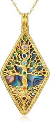 Chakra Tree of Life Necklace for Women Mom 18K Gold Plated CZ Family Tree Gifts