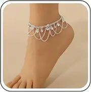 [Aneneiceera] Boho Layered Anklet Bracelet Gold Bell Dangle Ankle Bracelets Tassel Chain Anklet Indian Gypsy Anklets Foot Chain Jewelry for Women (Gold)