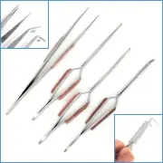 4pcs Straight Curved Angled Nose Cross Locking Self Closing Gem Stone Tweezer