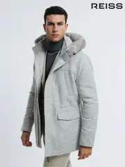 Reiss Grey Melange Tremezzo Atelier Wool Blend Removable Faux Fur Hooded Coat (615494) | $2,100