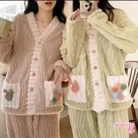 在飛比找momo購物網優惠-【Annita】日系花朵 法蘭絨珊瑚絨兩件式女居家服女睡衣(