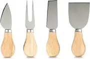 4-Piece Cheese Knife Set with Wooden Handle - Stainless Steel Cheese Knife/Shaver/Fork/Spreader for Charcuterie Boards, Cheese Platters, and Butter Cutting, Ideal for Parties, Weddings, and Holidays