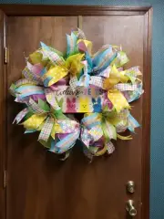 EASTER WREATH - PEEPS - BUNNY RABBIT EASTER WREATH - DECO MESH WREATH