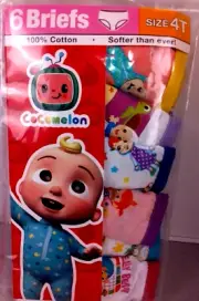 Cocomelon Girls 100% Cotton Package Of 6 Briefs Size 4T - New (67)