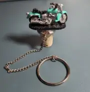 Pewter Motorcycle & Cork Bottle Stopper w/Chain - Hand Painted - New Old Stock