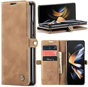 [Phernykas] Mobile Phone Case for Samsung Galaxy Z Fold 4 Leather Magnetic Flip Case with Card Slot and Stand Function Smartphone Protective Leather Case Samsung Galaxy Fold 4 Flip Book Case Brown
