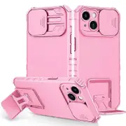 Compatible For iPhone 15 Slide Camera Cover Phone Case PC+TPU Shockproof Case Shell with Kickstand Pink