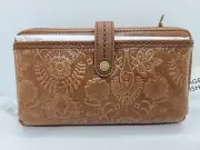 NEW The Sak Tooled Tech Zip Leather Snap Zip Smarphone Wallet Crossbody