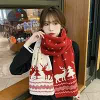 在飛比找樂天市場購物網優惠-圣誕可愛圍巾女冬季新款百搭軟妹小鹿針織麋鹿紅色毛線圍巾