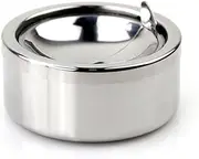 (Silver) - Kinger_Home Stainless Steel Ashtray with lid, Cigarette Ashtray for Indoor Or Outdoor Use, Ash Holder for Smokers, Desktop Smoking Ash Tray for Home Office Decoration (Silver)