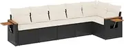 vidaXL Modular Outdoor Garden Sofa Set - 6 Piece Black Poly Rattan Lounge with Cushions - Terrace/Patio Seating - Weather-Resistant, Modular Design, Easy Maintenance