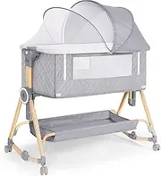 FYYWBABY Baby Bassinet 4 in 1,Baby Bedside Bassinet with Diaper Table, Mosquito Net, Mattress, Storage Layer, Can Be Stored in One Button Travel Crib (Gray)