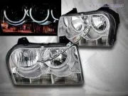 05-09 Chrysler 300 Headlights Chrome Twin Halo CCFL Pair Halogen Type (for: Chrysler)