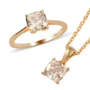 Imperial Moissanite Solitaire Ring & 20" Necklace Vermeil YG Plated