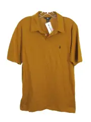 NWT VOLCOM Polo Shirt Men Size M Brown Short Sleeve Collared Button Navy Banger