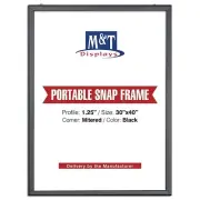 Portable Snap Poster Frame 1.25" Aluminum Front Loading Wall Mount 30x40 Black