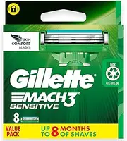 Gillette Mach3 Turbo Sensitive Men's Razor Blade Refill Cartridges, Pack of 8