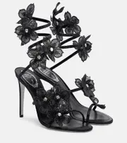 [Rene Caovilla] Rene Caovilla Floriane floral-appliqué satin sandals AU 11 black