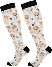 [Wusikd] Unicorn Cat Compression Socks for Women and Men Circulation Pink Long Socks for Athletic Running 1