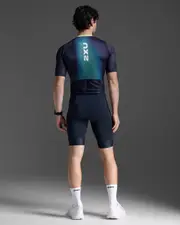 Aero Hex Sleeved Trisuit, 2XU, XS, Midnight/Cool Matcha, Male