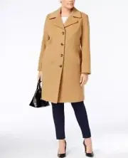 Anne Klein Women's Plus Size Wool- Cashmere Blend Walker Coat Camel Sz 16 NWT