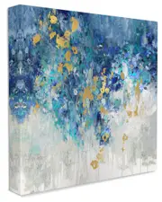 Stupell Industries Abstract Blue Gold Paint Design Stretched Canvas Wall Art by Nikki Robbins