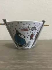 Peanuts Snoopy Noodle Ramen Bowl Chop Sticks Puffer Holiday Hand Painted New