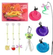 Cat Feather Wand - Feather Cat Teaser Retractable Wand | 9X Replacement Teaser Catcher with Bell & Catnip, Pet Supplies Indoor Games for Kitten Exercise Play