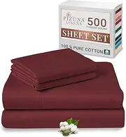Pizuna Cotton King Sheet Set, 500 Thread Count 100% Combed Cotton Sateen Weave King Size Sheet Setinclude 1 Fitted Sheet, 1 Flat Sheet & 2 Pillow Cases (Brick Red Sheet Set - 4 PC)