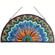 Tiffany-Style Stained Glass Peacock Feather Window Panel Suncatcher , 35" x 18